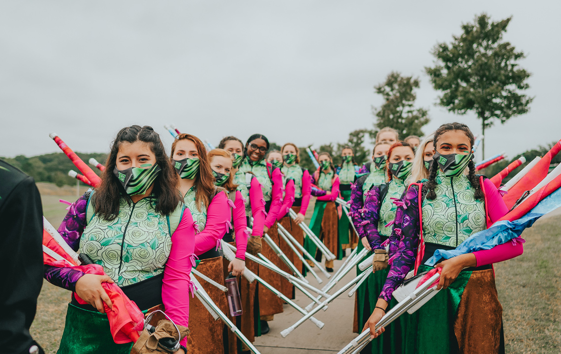 The Easley color guard lines up ready to take the field for a performance