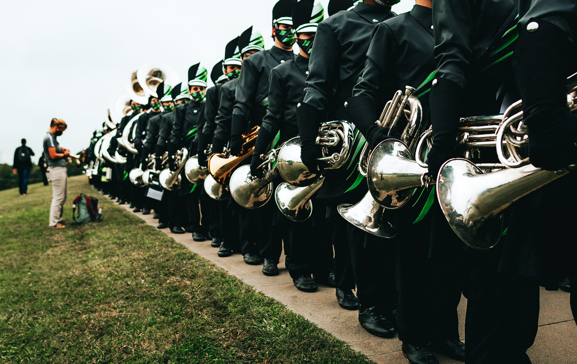 Lined up and ready, the Easley winds wait to take the field for a performance