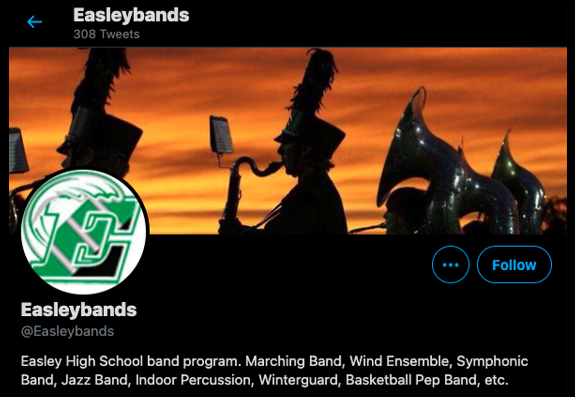 Twitter profile for Easley Bands