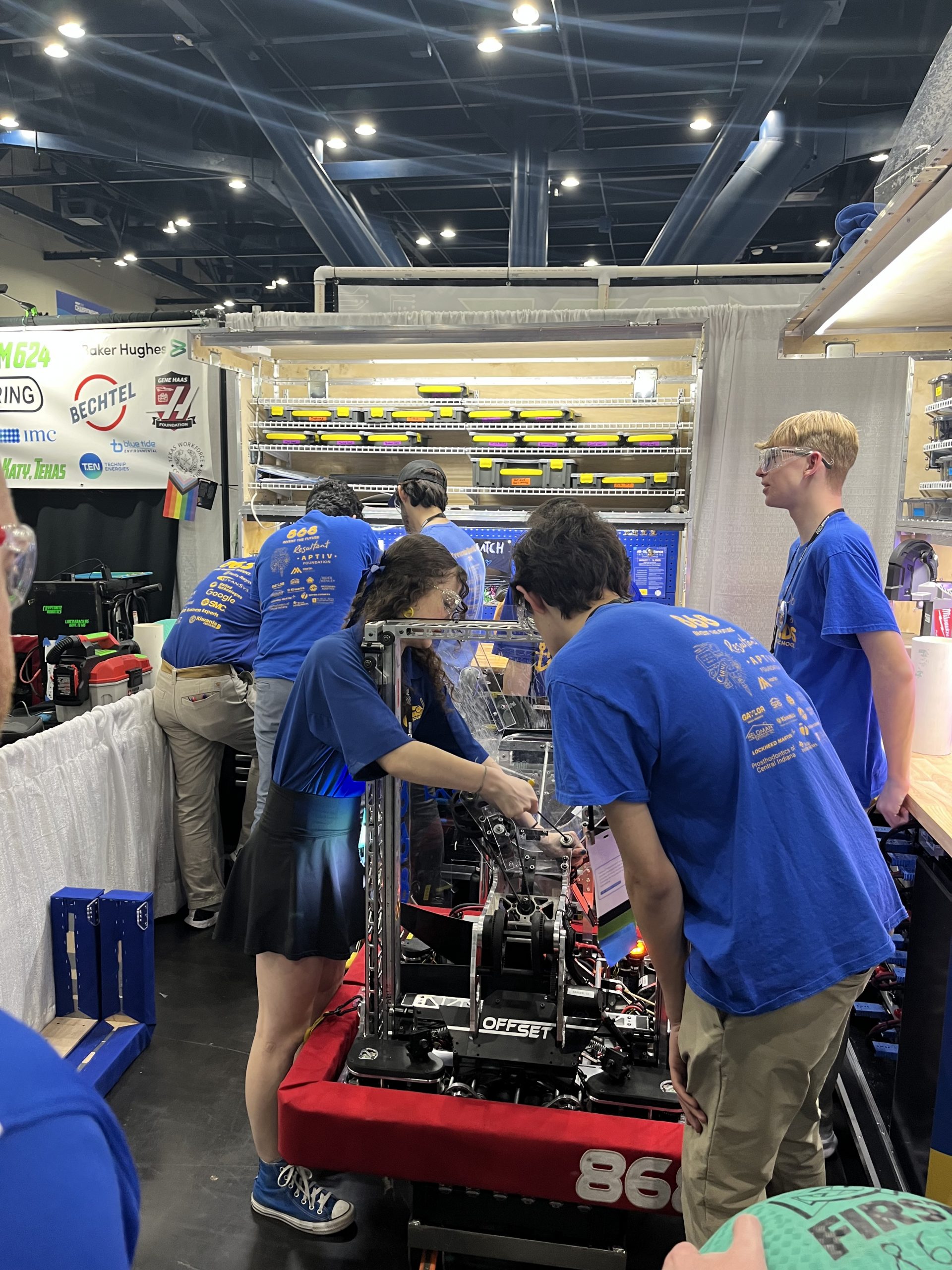 students interacting with their robots