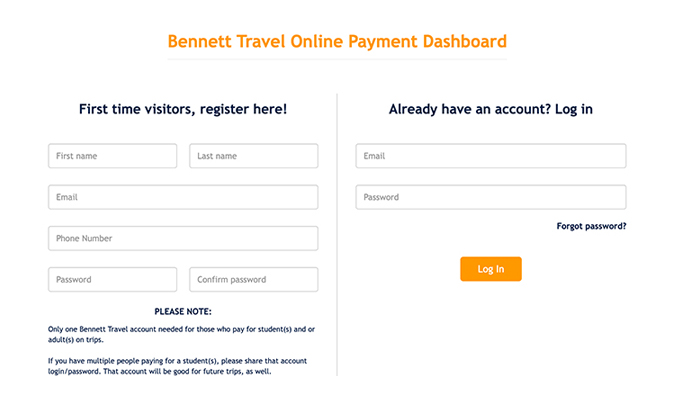 Bennett Travel Online Payment Dashboard